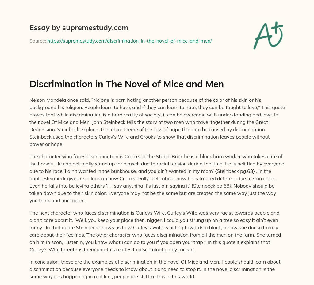 Discrimination in The Novel of Mice and Men essay