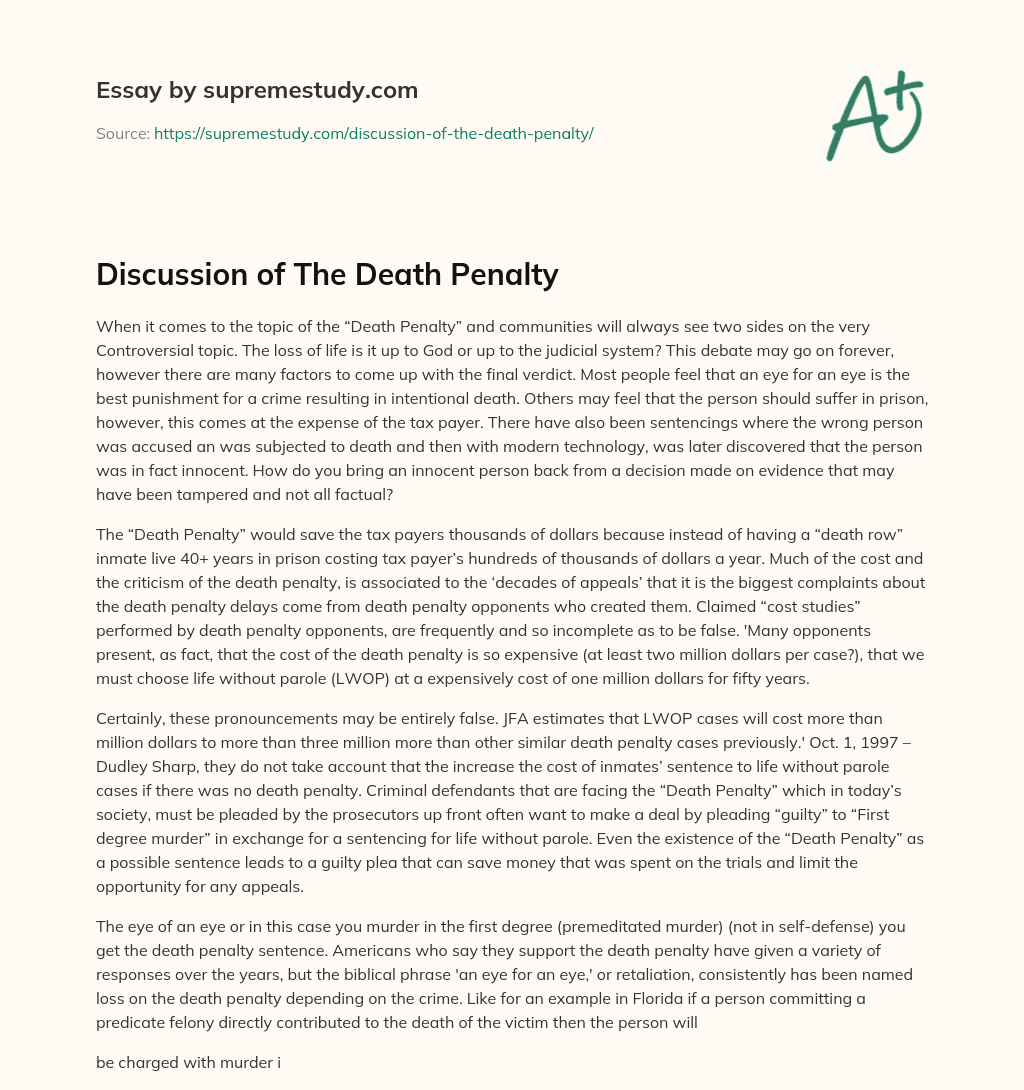 Discussion of The Death Penalty essay