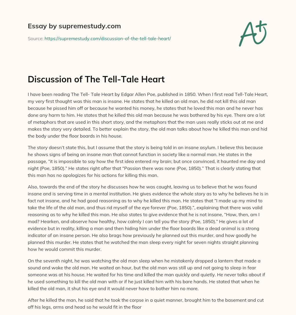 Discussion of The Tell-Tale Heart essay