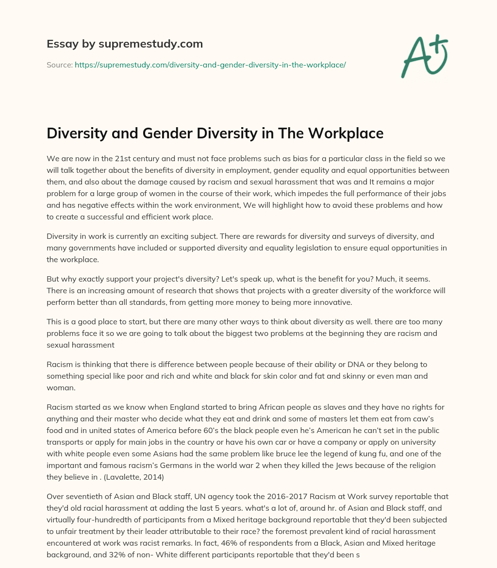 gender diversity in the workplace essay