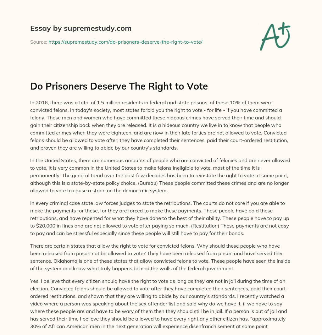 Do Prisoners Deserve The Right to Vote essay