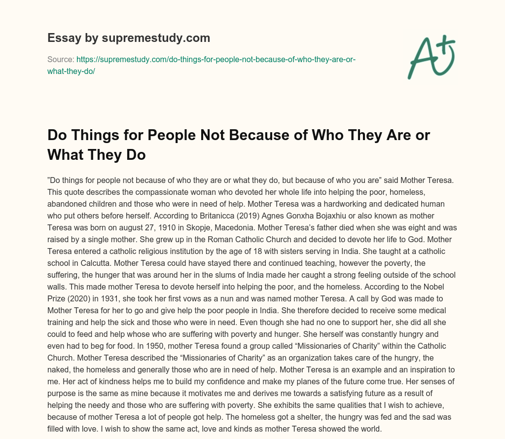 Do Things for People Not Because of Who They Are or What They Do essay