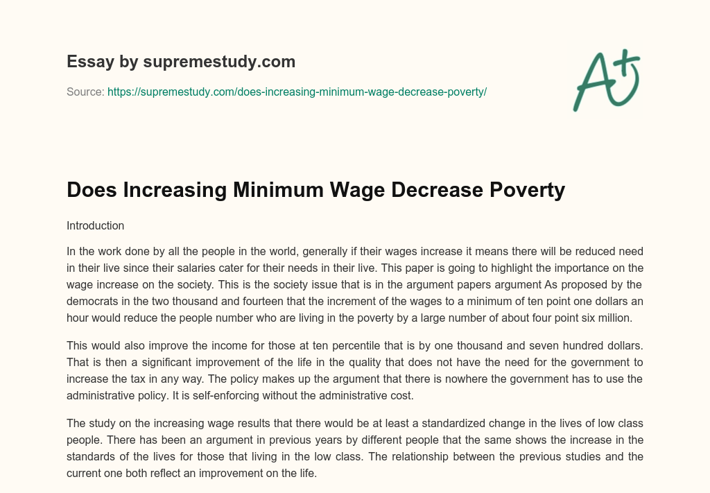Does Increasing Minimum Wage Decrease Poverty essay