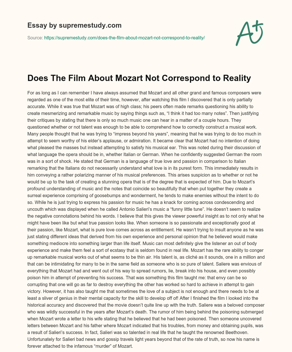 Does The Film About Mozart Not Correspond to Reality essay