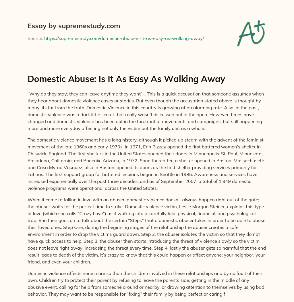 Domestic Abuse: Is It As Easy As Walking Away essay