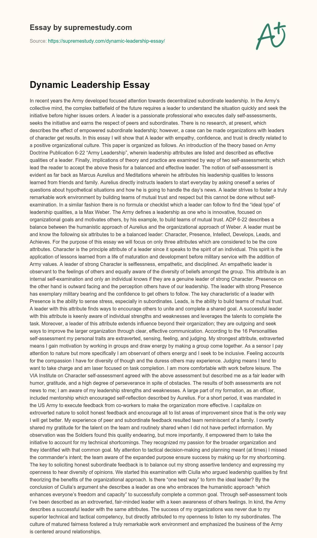 Dynamic Leadership Essay essay