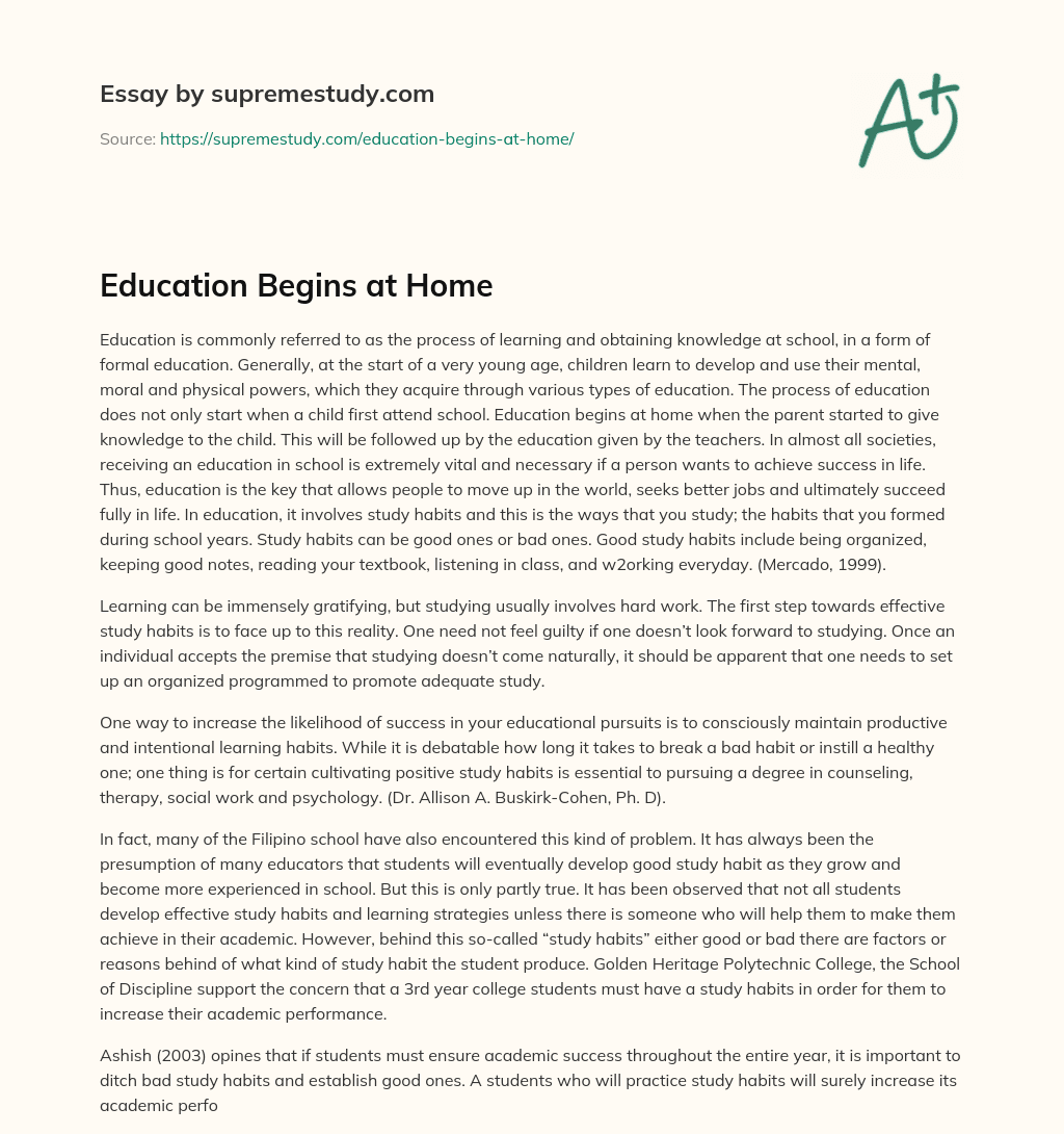 education begins at home essay