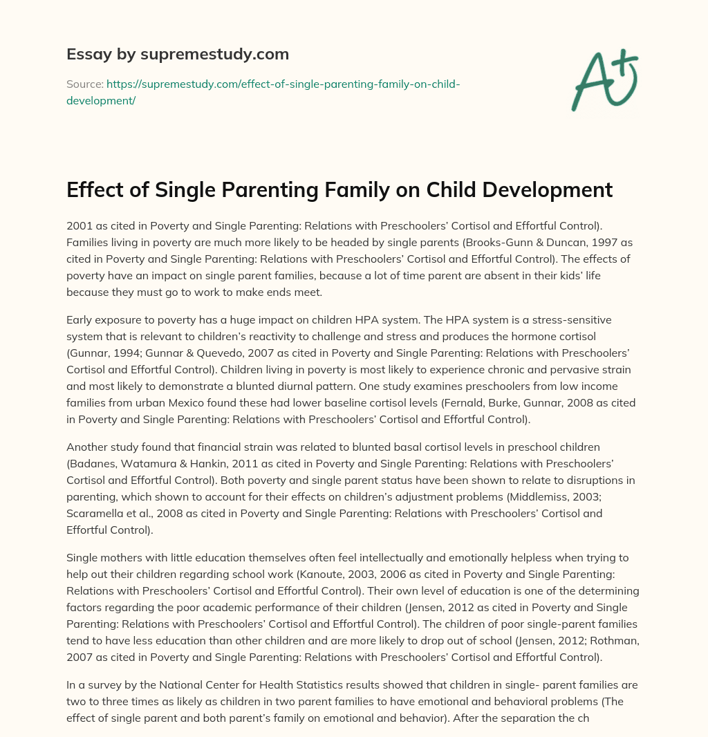 Effect of Single Parenting Family on Child Development essay