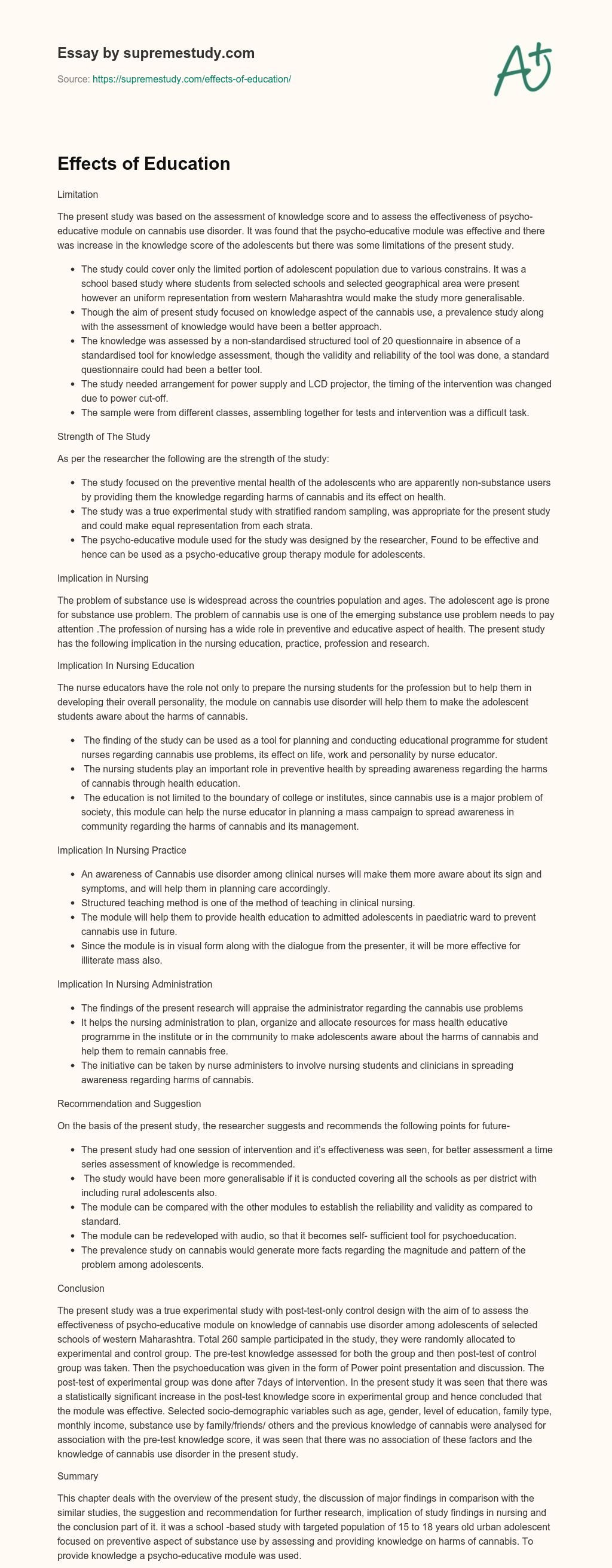 Effects of Education essay