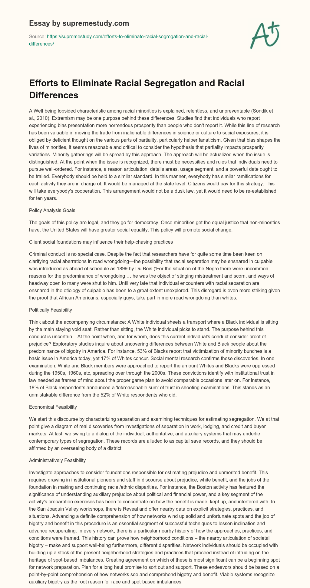 Efforts to Eliminate Racial Segregation and Racial Differences essay