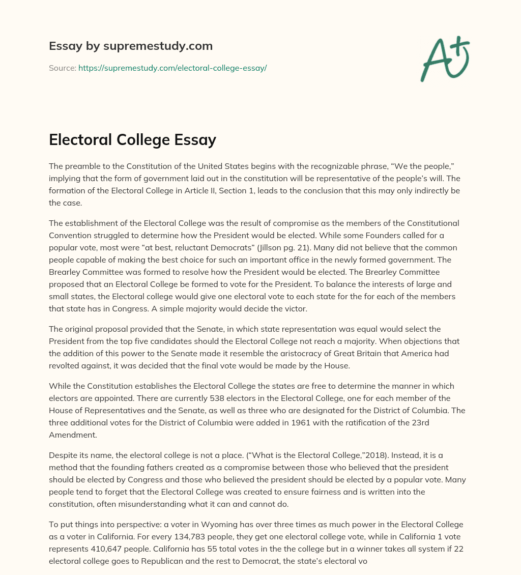 Electoral College Essay essay