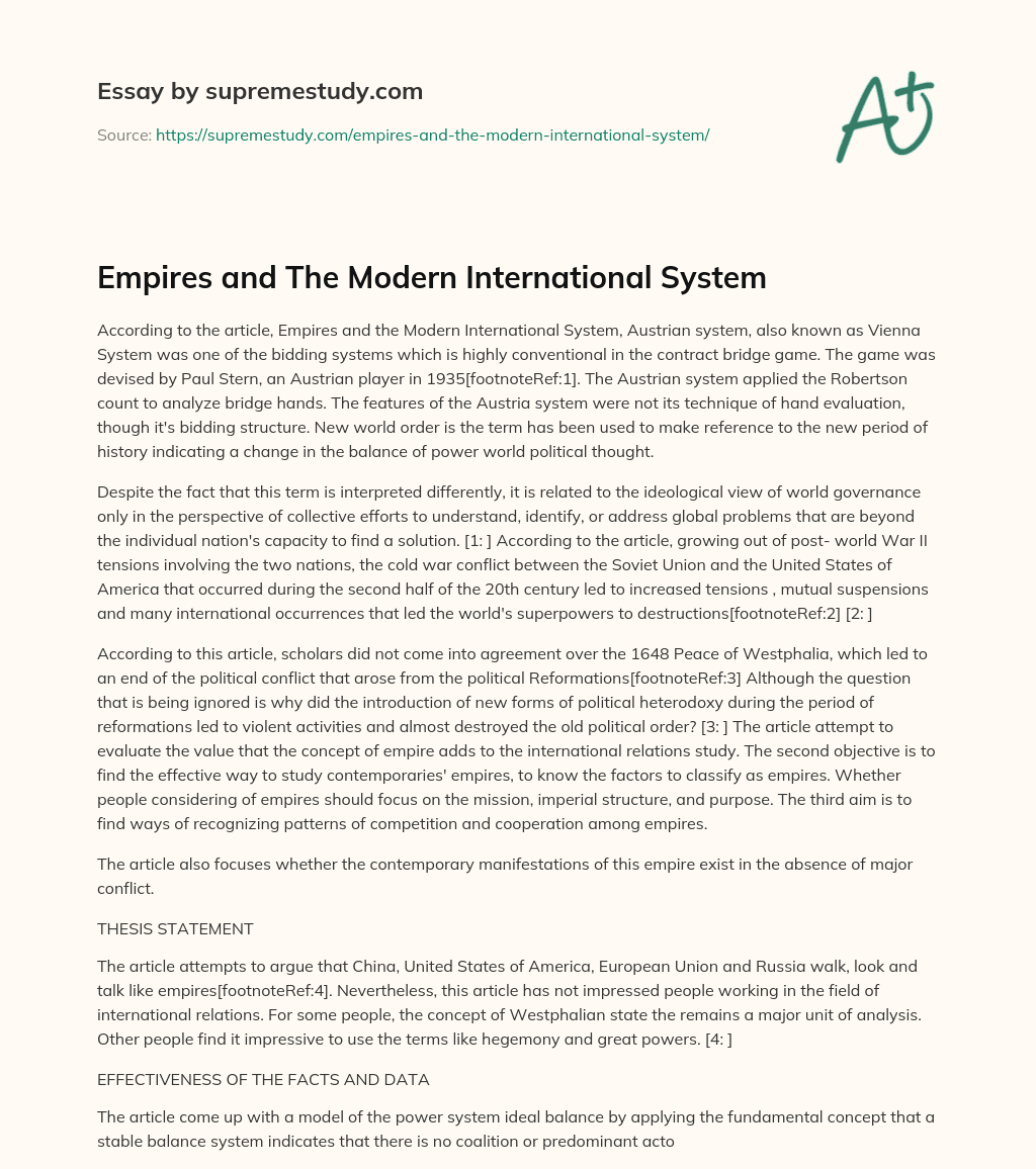 Empires and The Modern International System essay