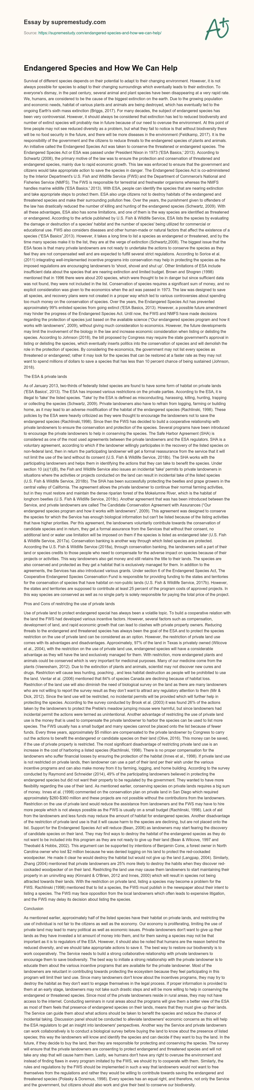 Endangered Species and How We Can Help essay