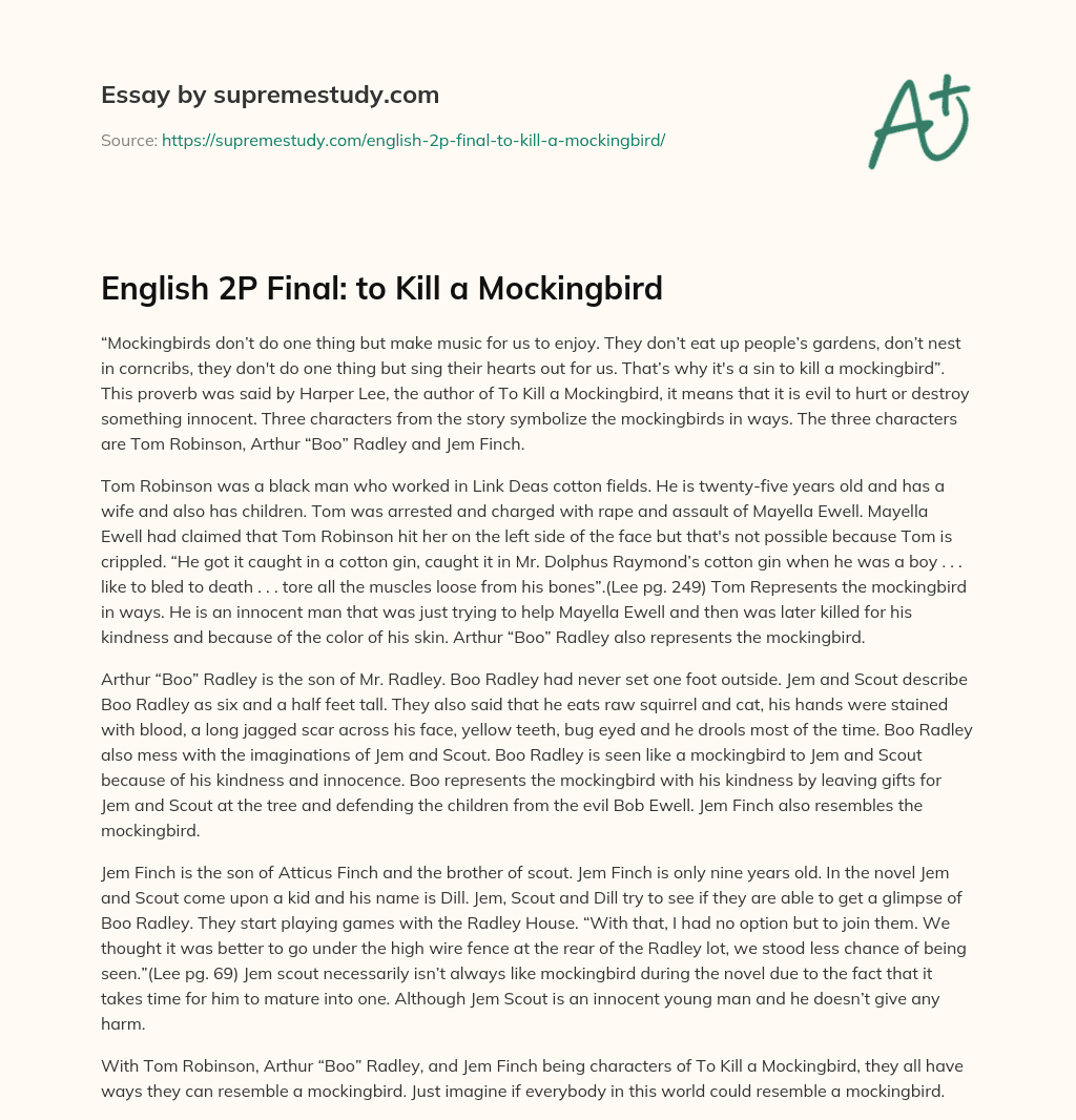 English 2P Final: to Kill a Mockingbird  essay