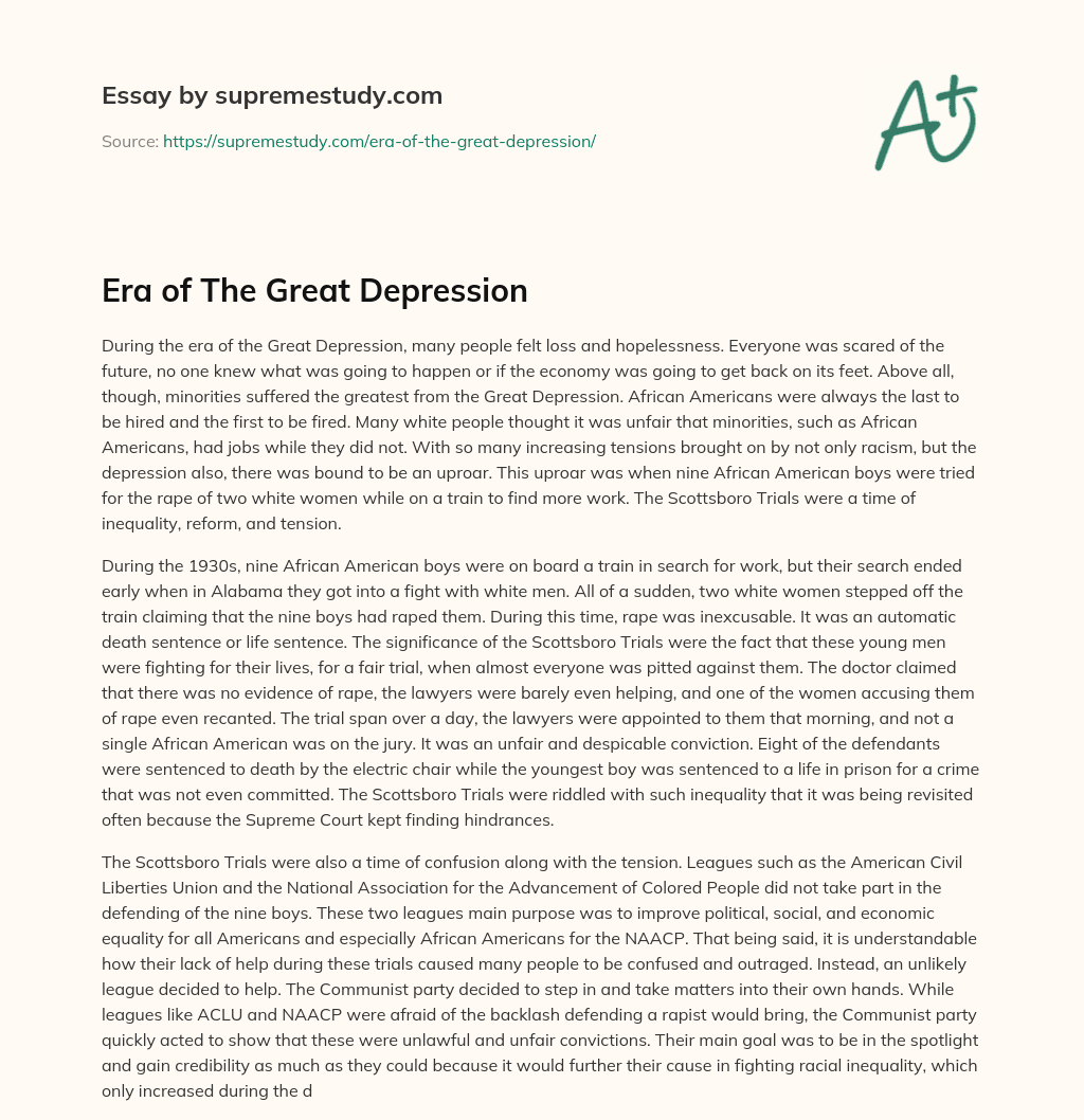 Era of The Great Depression essay