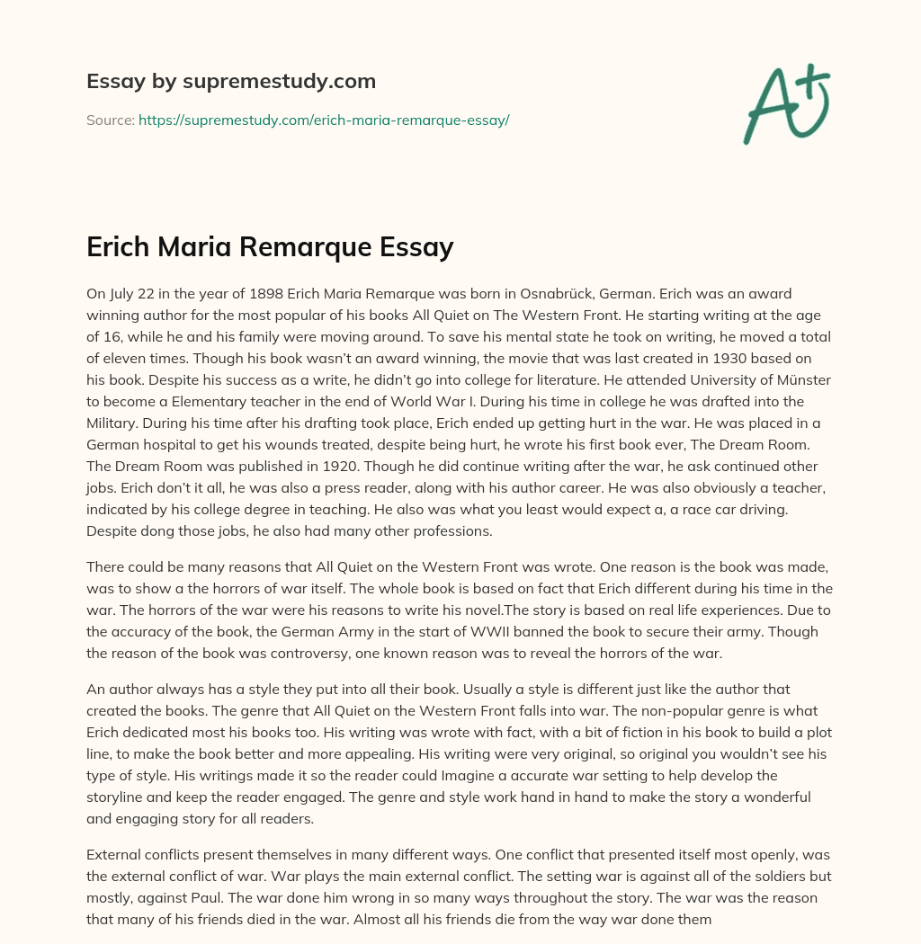 Erich Maria Remarque Essay essay