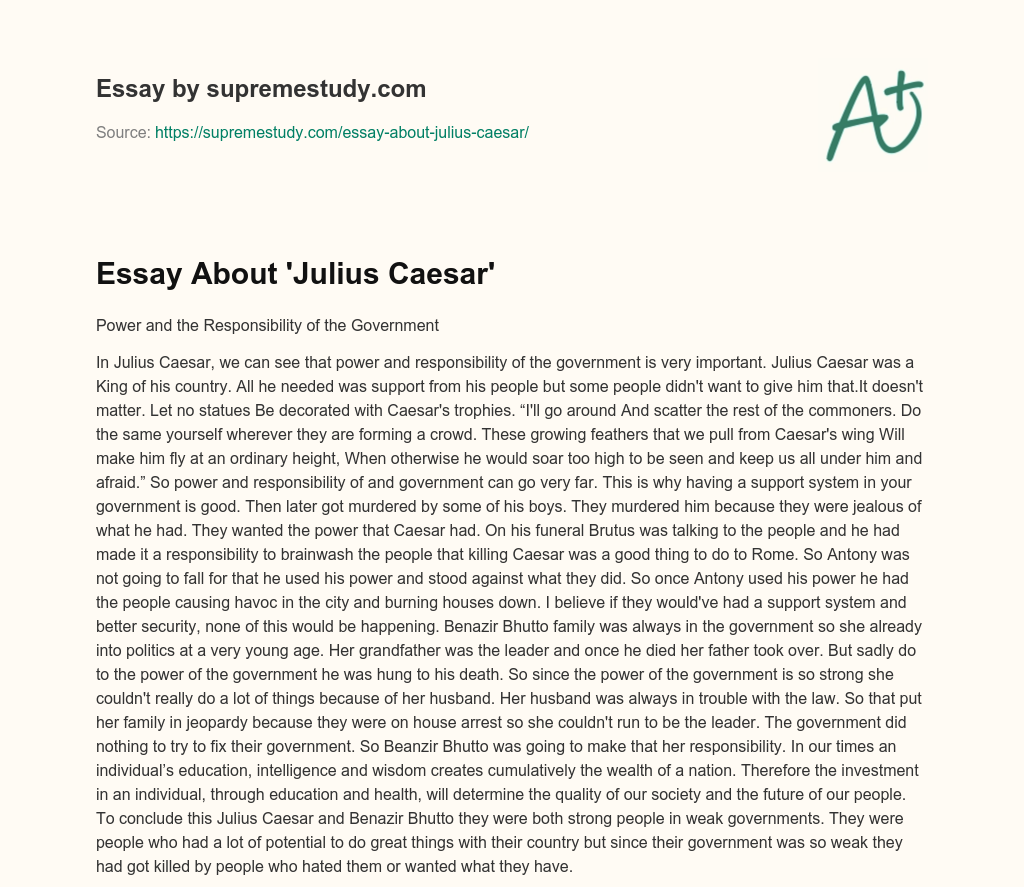 Essay About ‘Julius Caesar’ essay