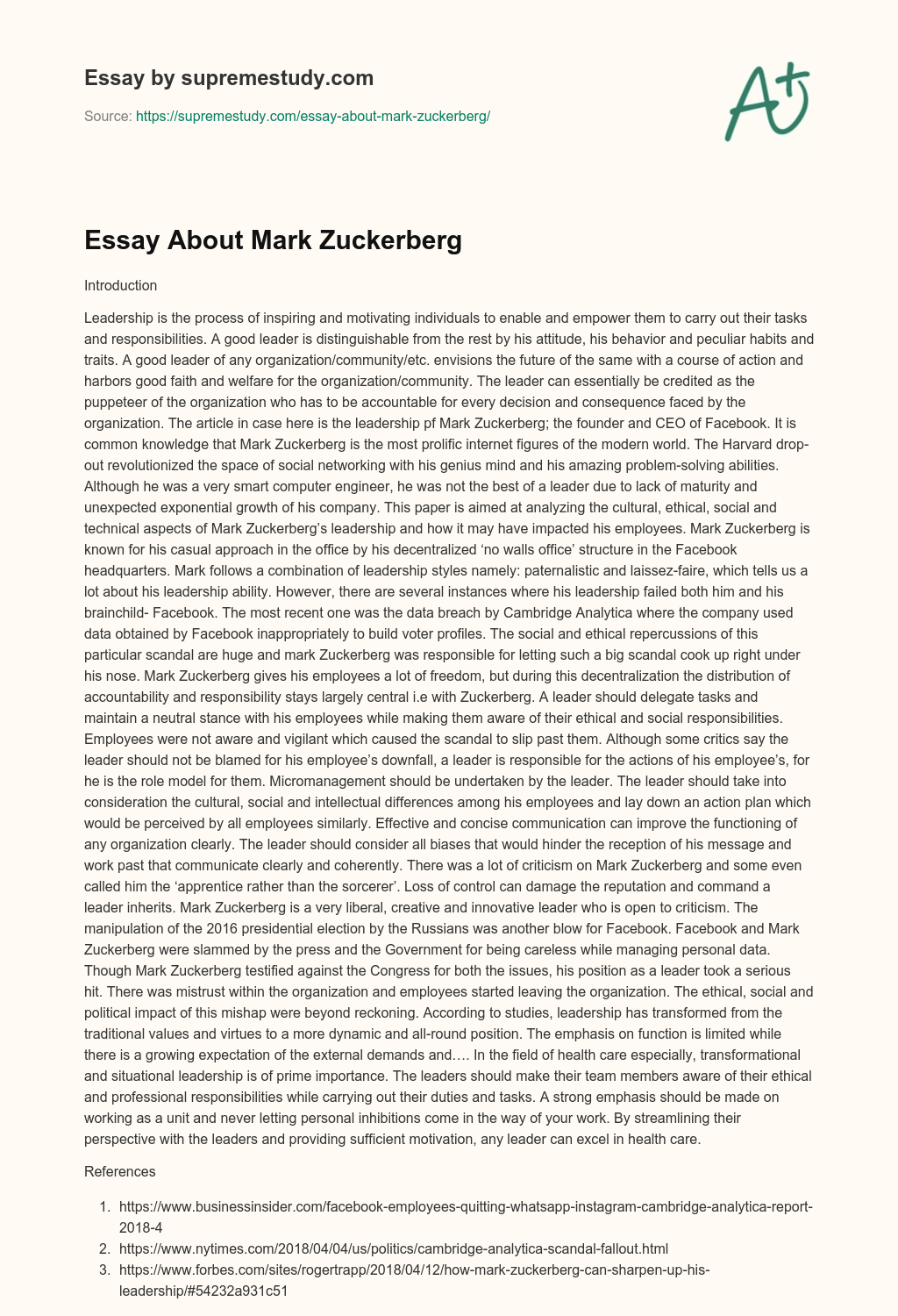 Essay About Mark Zuckerberg essay