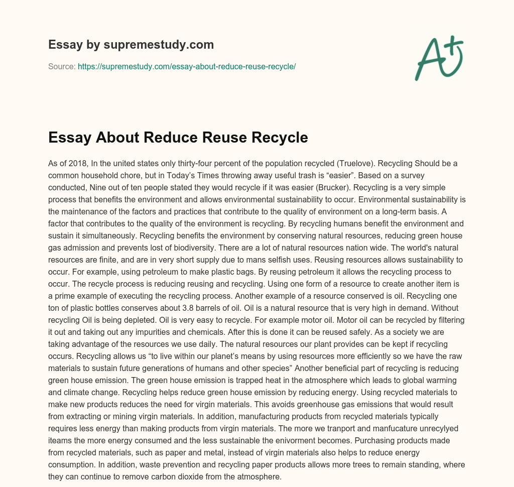 Essay About Reduce Reuse Recycle essay