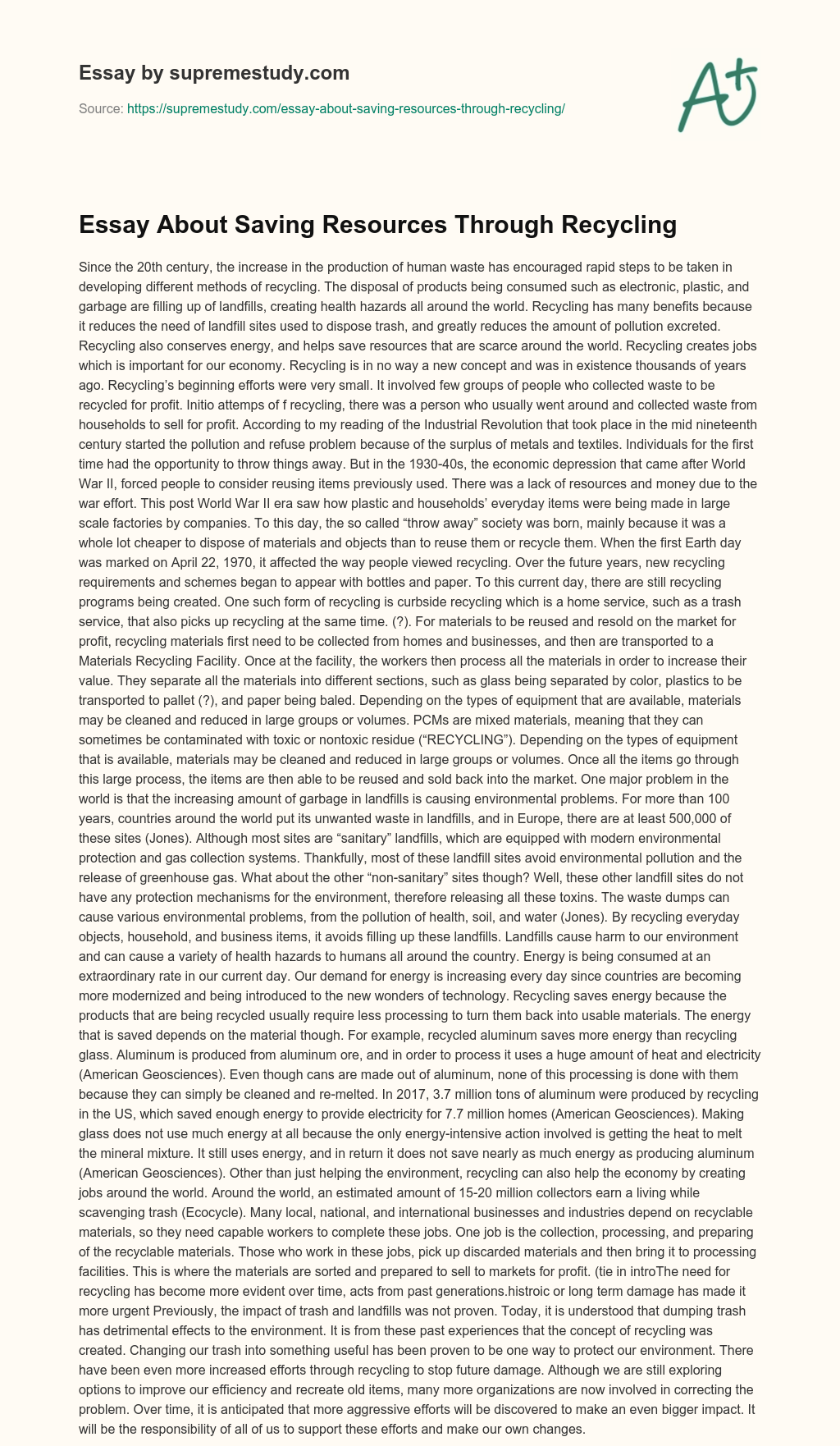recycling essay 150 words