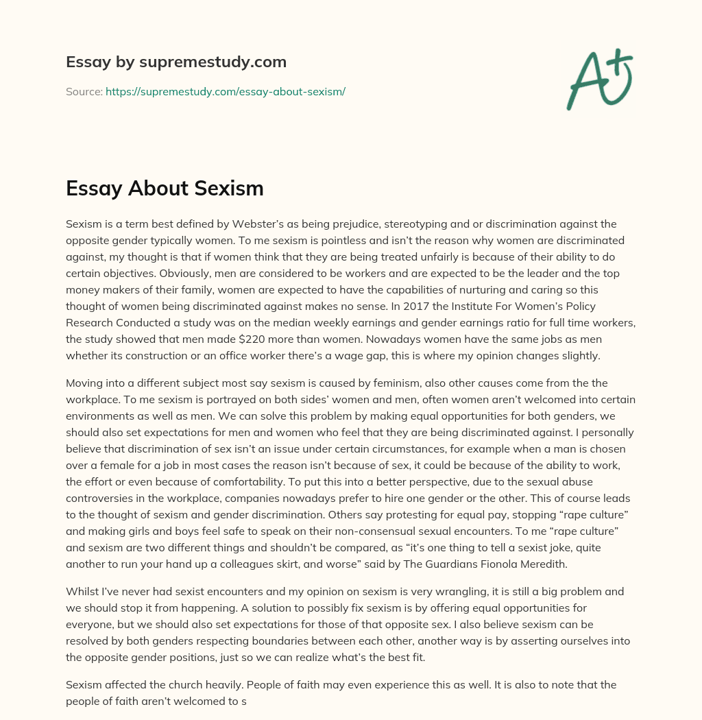 Essay About Sexism  essay