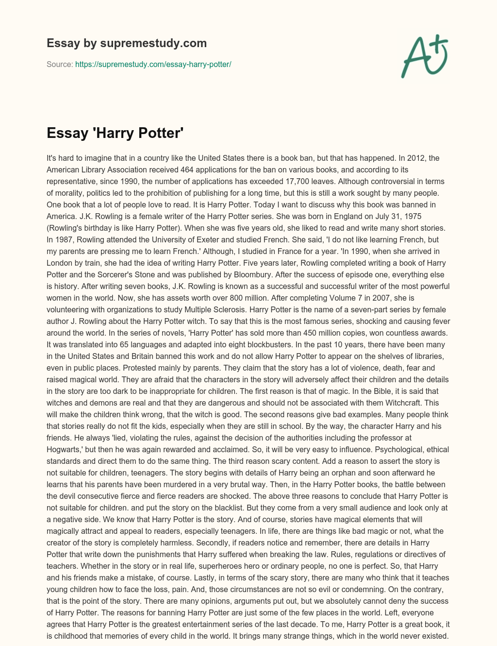 Essay ‘Harry Potter’ essay