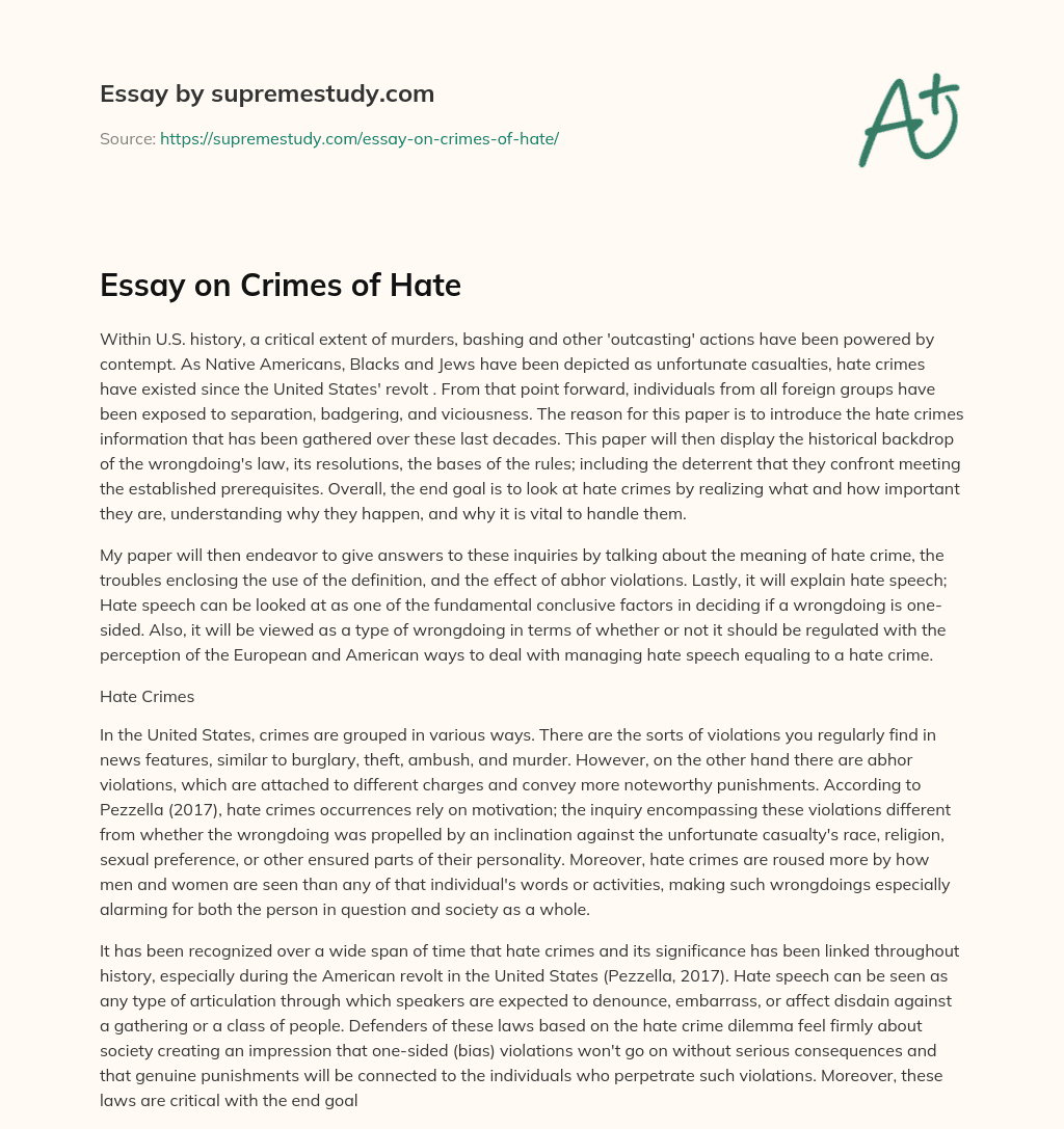 Essay on Crimes of Hate essay