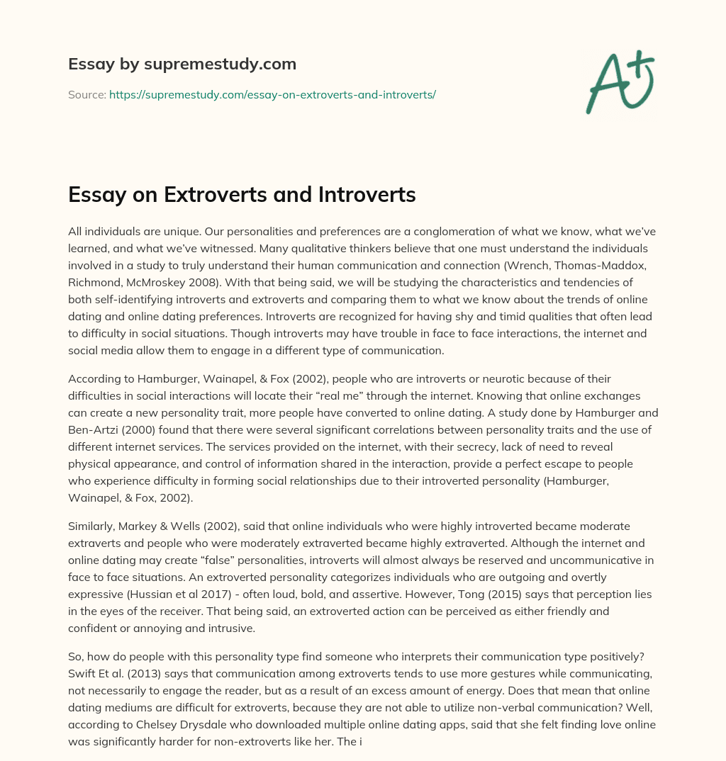 Essay on Extroverts and Introverts essay