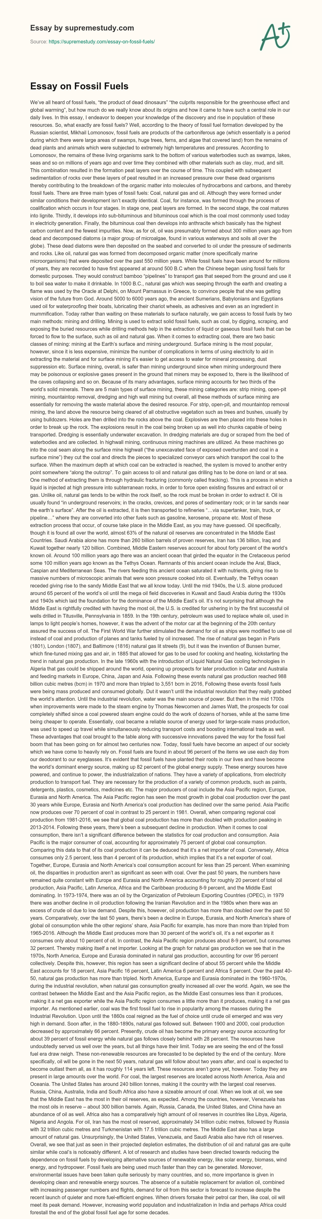Essay on Fossil Fuels essay