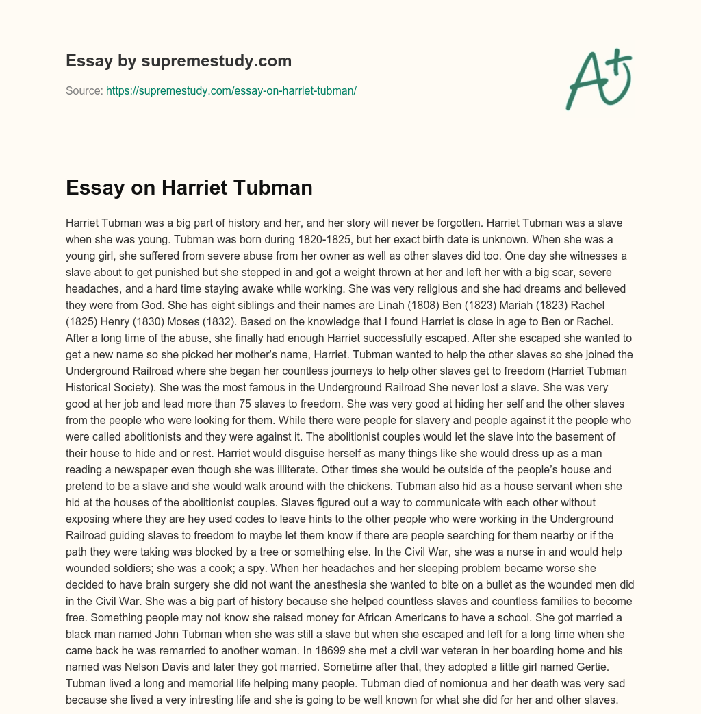 Essay on Harriet Tubman essay