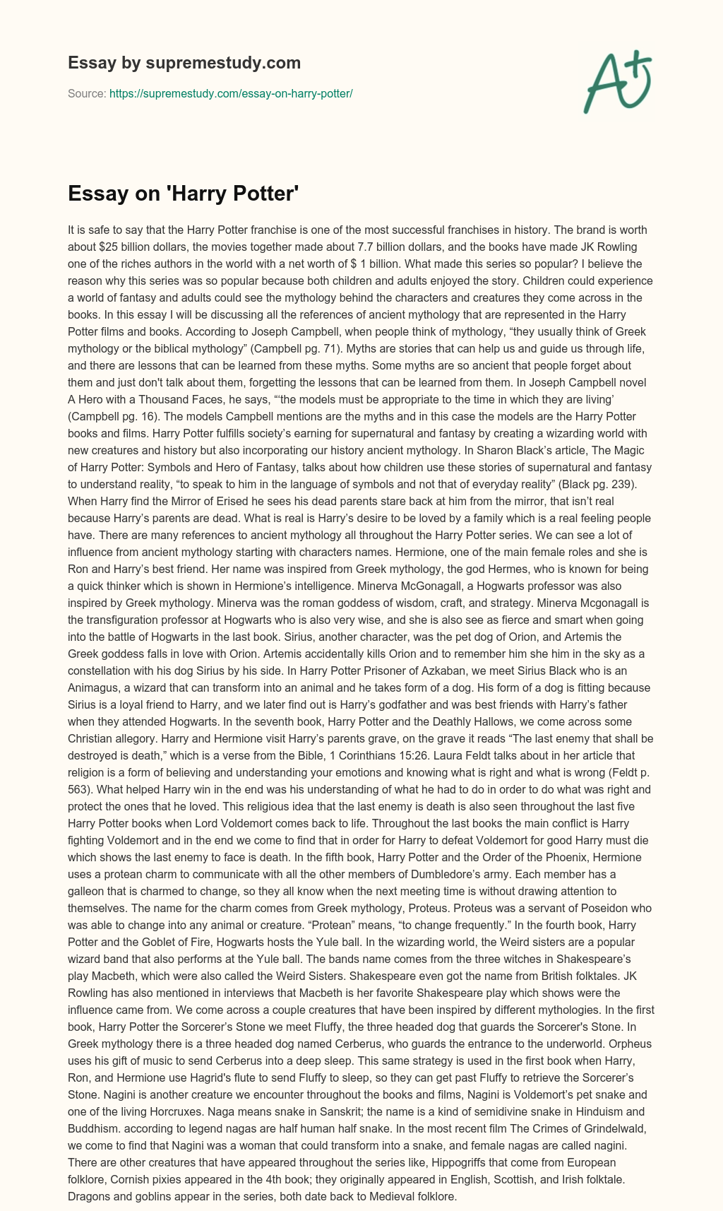 Essay on ‘Harry Potter’ essay