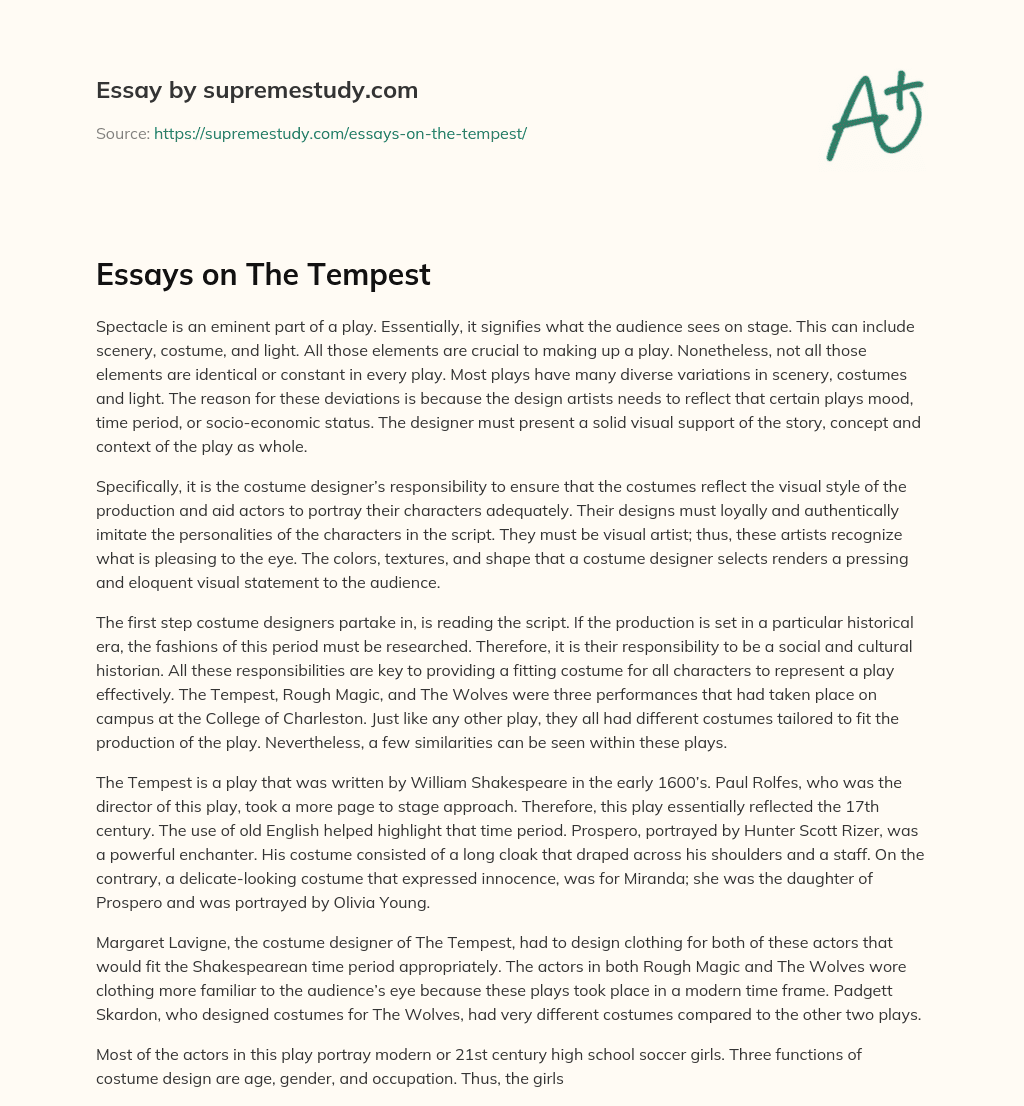 Essays on The Tempest essay