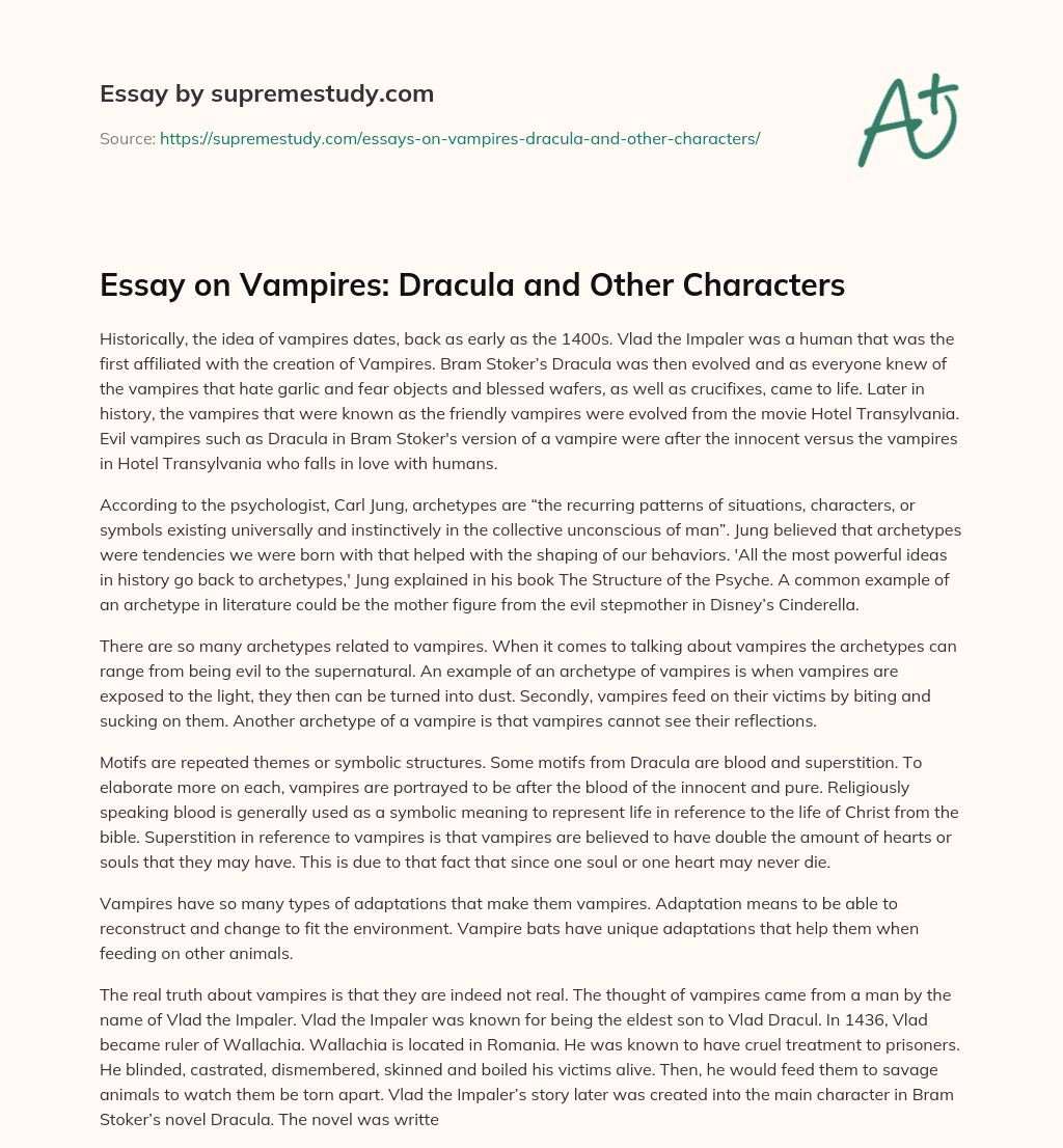 Essay on Vampires: Dracula and Other Characters essay