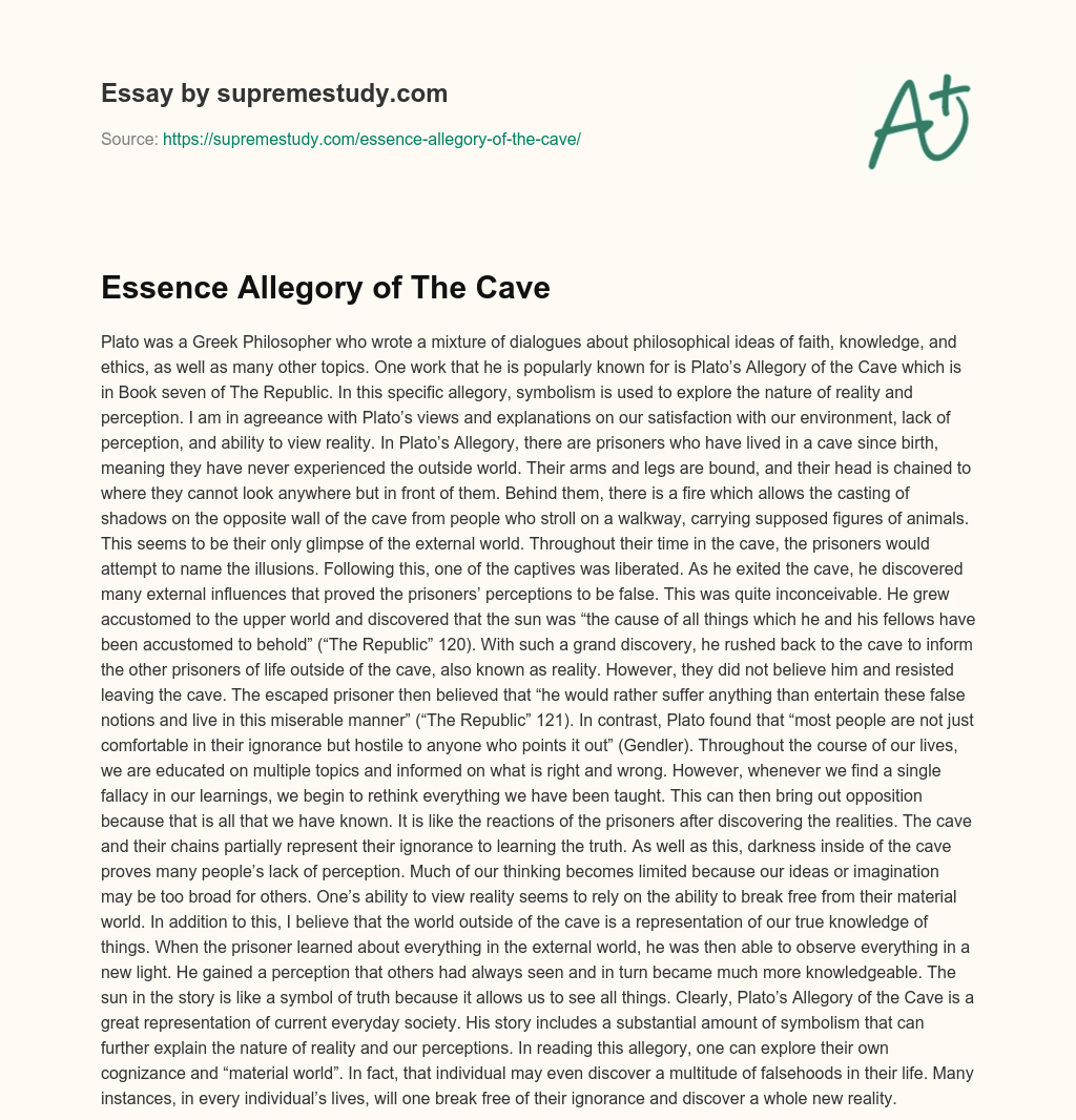 Essence Allegory of The Cave essay