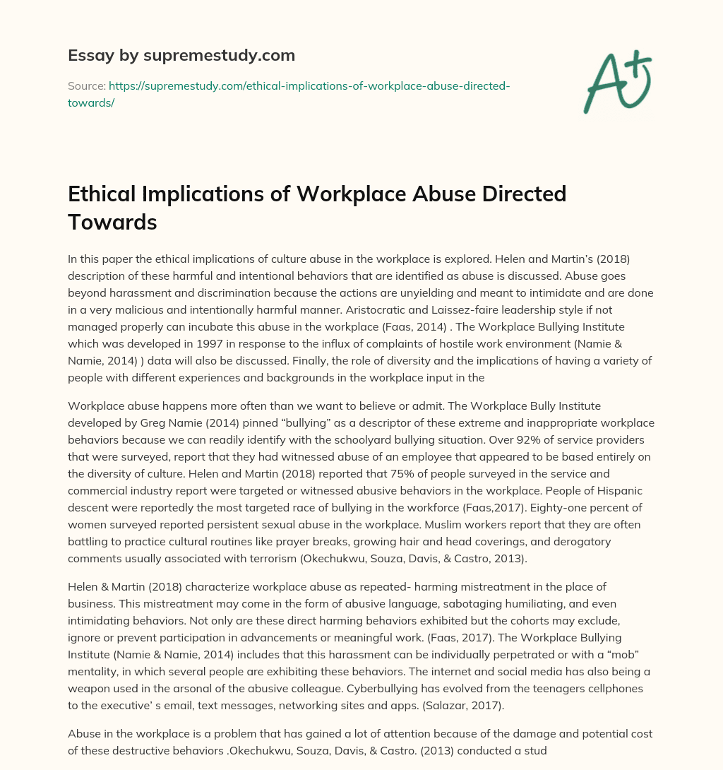 Ethical Implications of Workplace Abuse Directed Towards essay