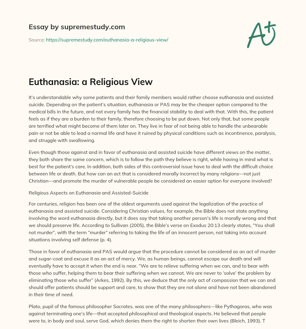 Euthanasia: a Religious View essay