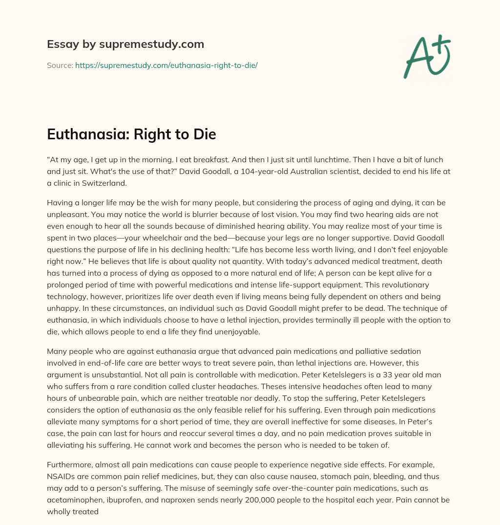 Euthanasia: Right to Die essay