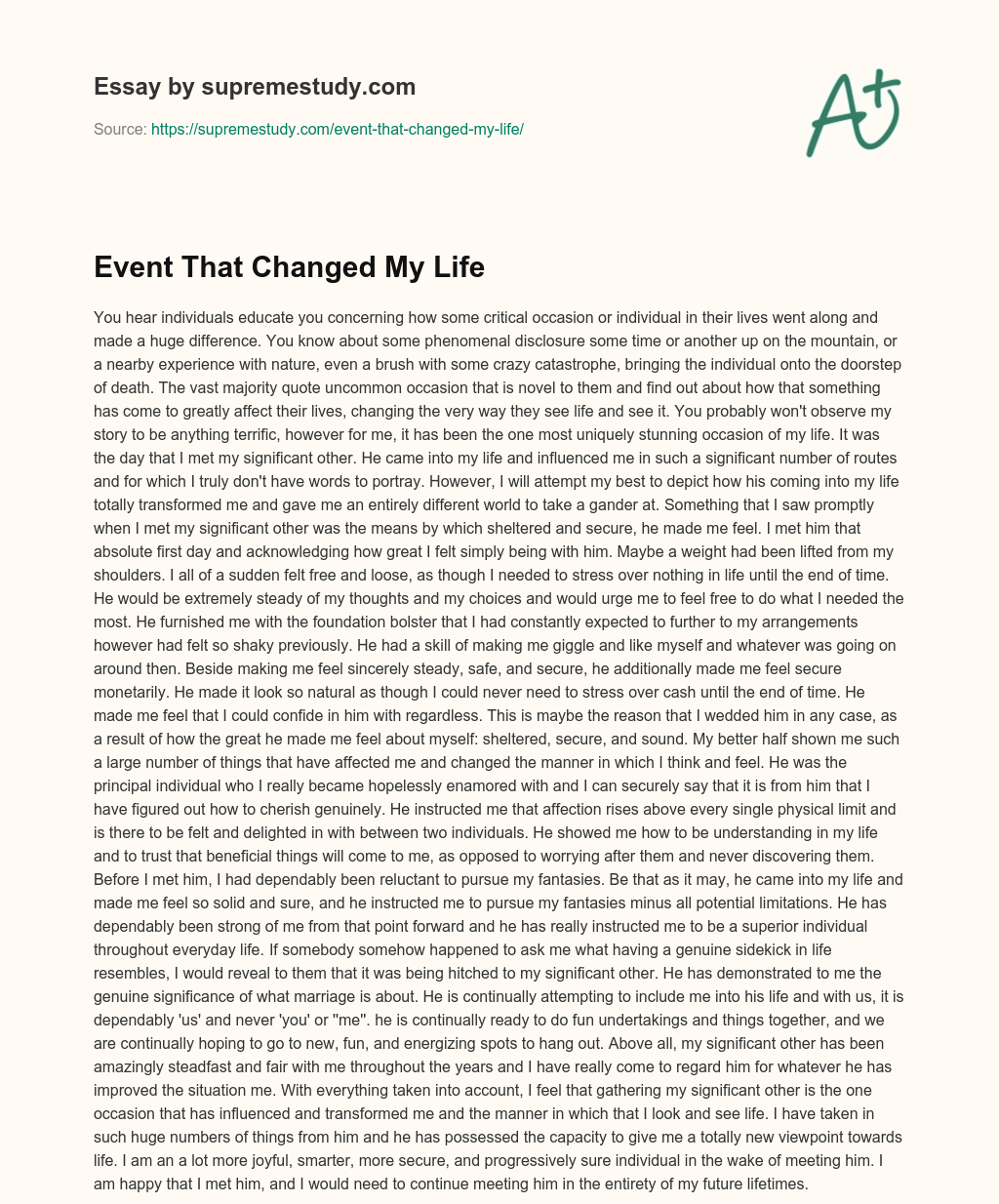 Event That Changed My Life essay