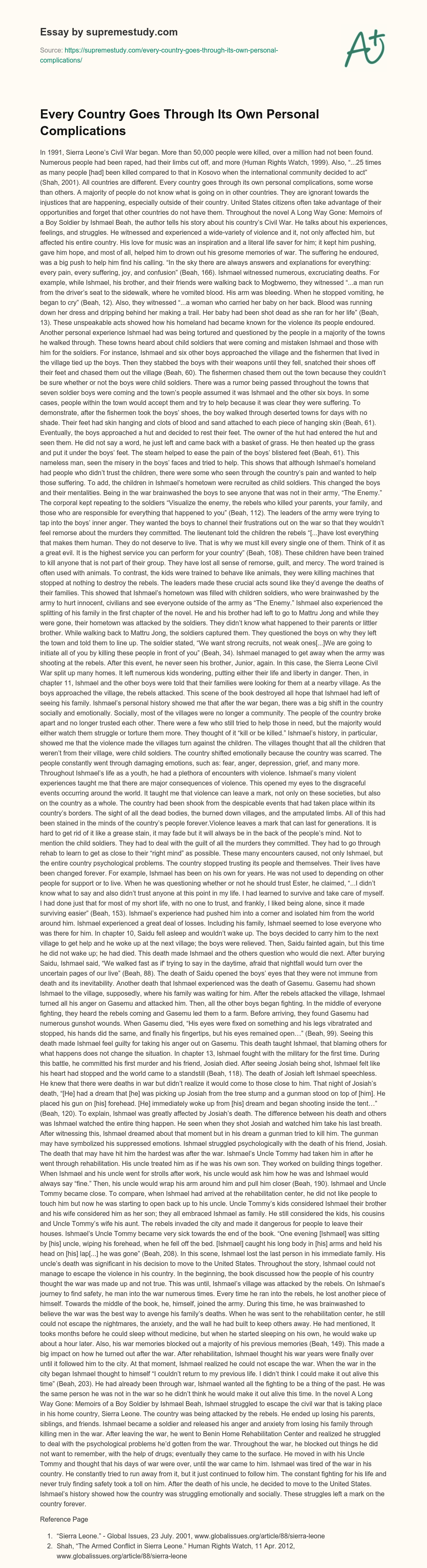 Every Country Goes Through Its Own Personal Complications essay