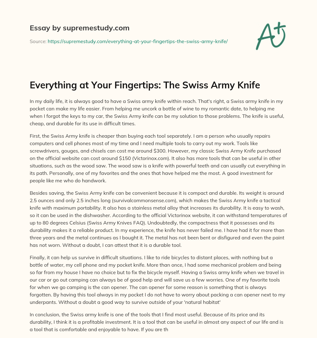 Everything at Your Fingertips: The Swiss Army Knife  essay