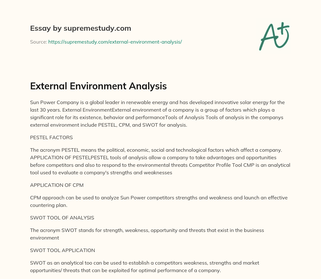 External Environment Analysis essay