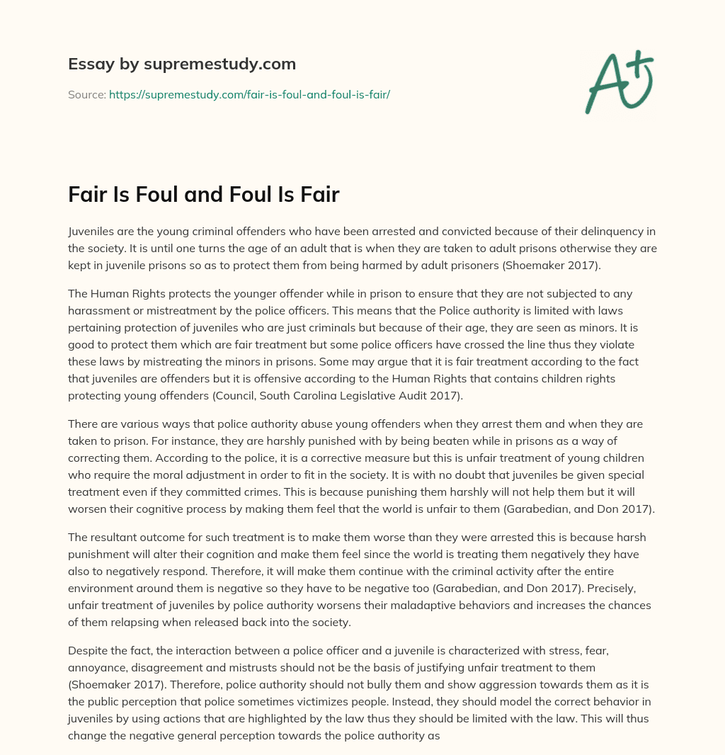 Fair Is Foul and Foul Is Fair Free Essay Example 844 Words