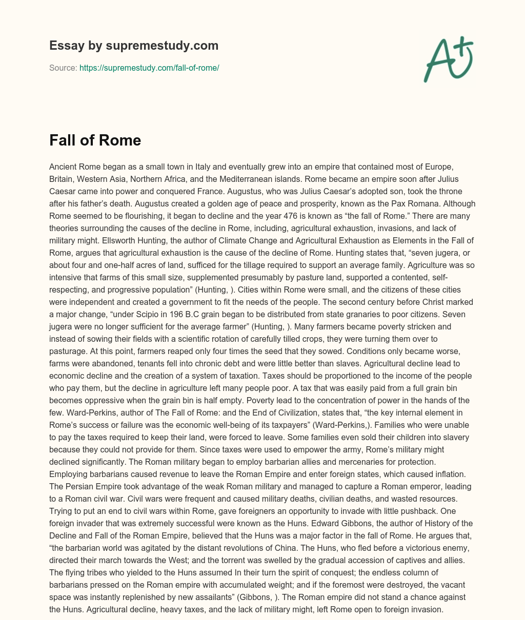 short essay on the fall of rome