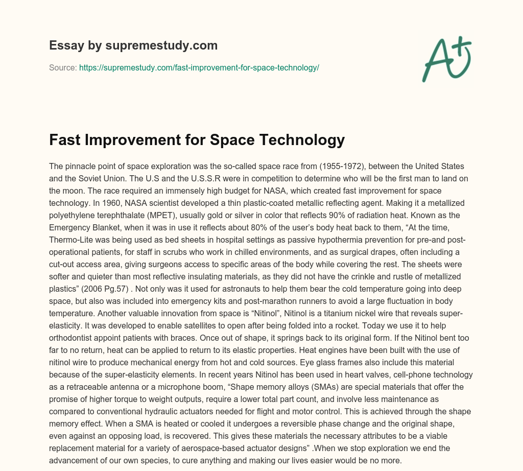 Fast Improvement for Space Technology essay