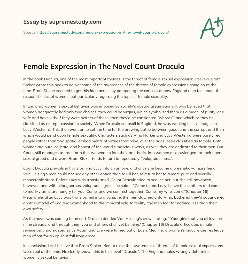 Female Expression in The Novel Count Dracula essay