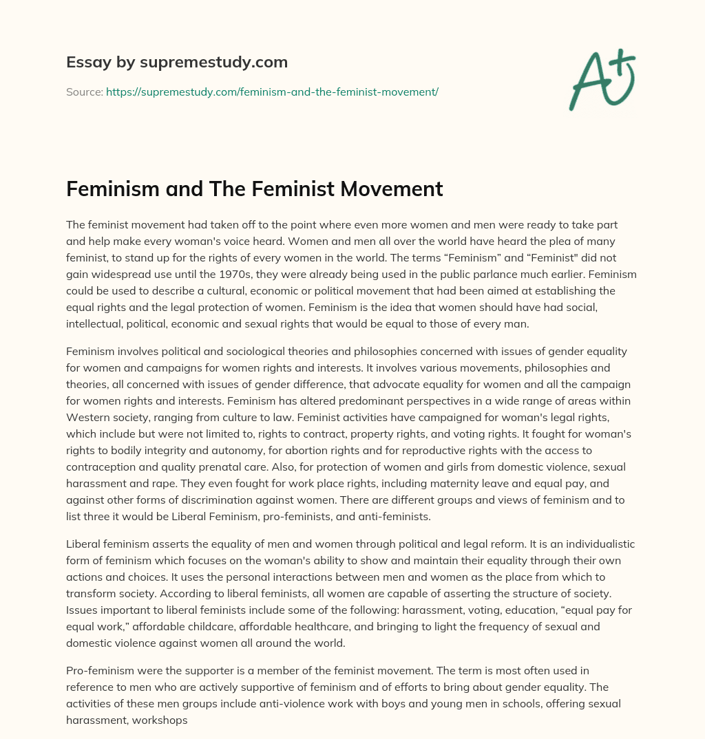 Feminism and The Feminist Movement essay