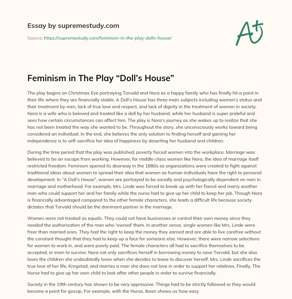 Feminism in The Play “Doll’s House” essay