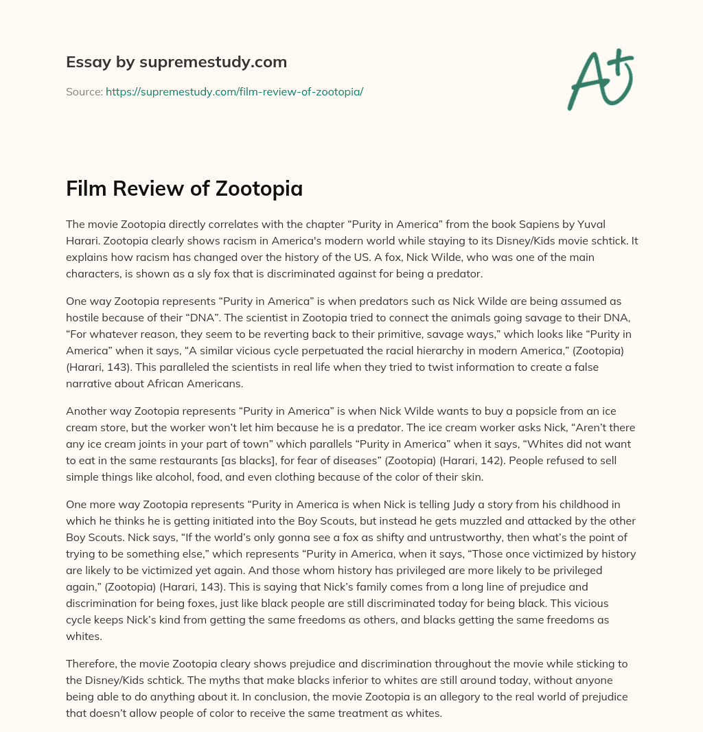 Film Review of Zootopia essay