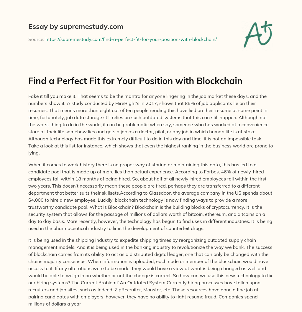 Find a Perfect Fit for Your Position with Blockchain  essay