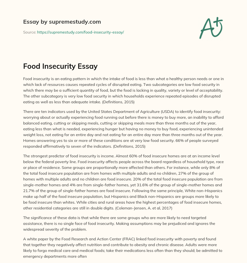 write a short essay on food security